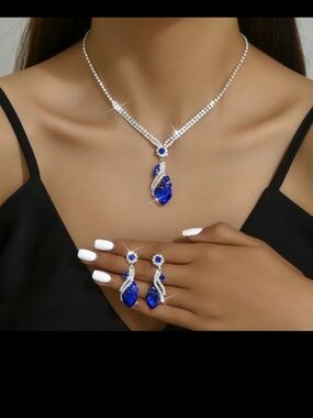 Sapphire Blue Crystal Necklace and Earrings Set